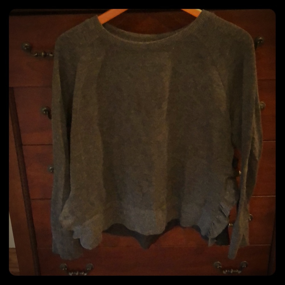 Zara Charcoal Gray Side Ruffle Sweater Size Large